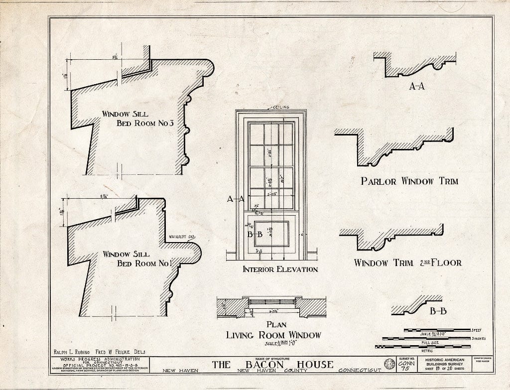 Blueprint HABS Conn,5-NEWHA,9- (Sheet 19 of 20) - Chandler-Bacon House, 247 Church Street, New Haven, New Haven County, CT