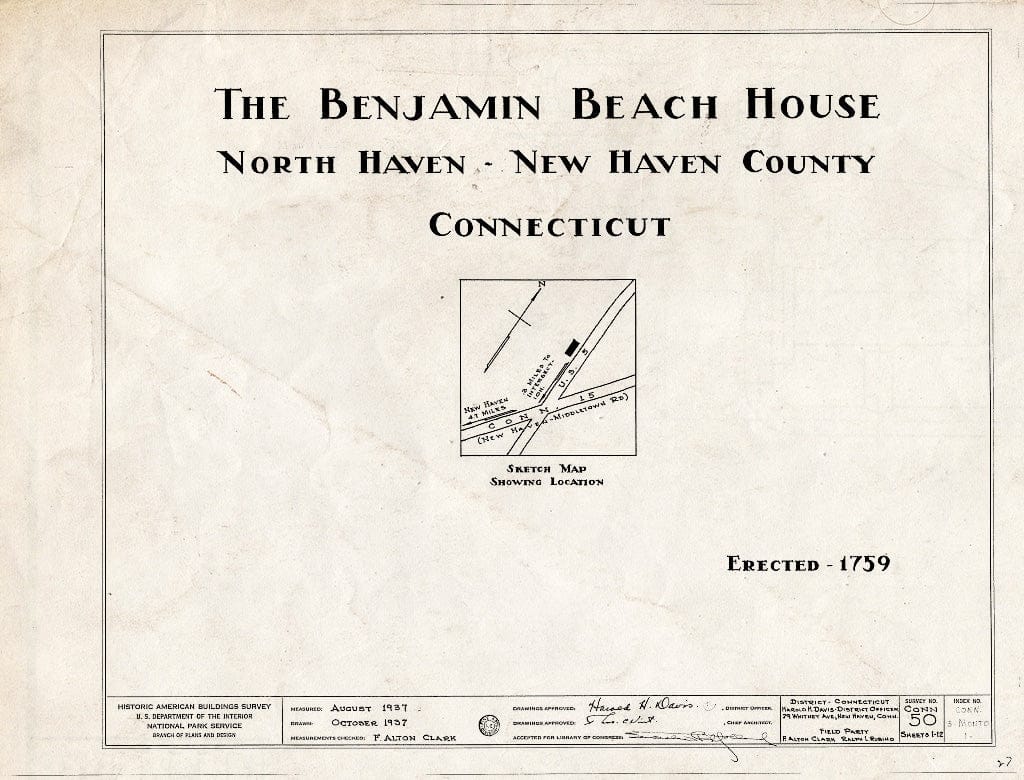 Blueprint HABS Conn,5-MONTO,1- (Sheet 0 of 12) - Benjamin Beach House, U.S. Route 5, Montowese, New Haven County, CT
