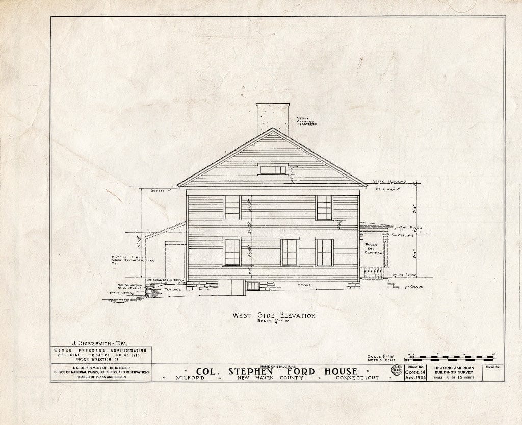 Blueprint HABS Conn,5-Milf,2- (Sheet 4 of 15) - Colonel Stephen Ford House, West Main Street, Milford, New Haven County, CT