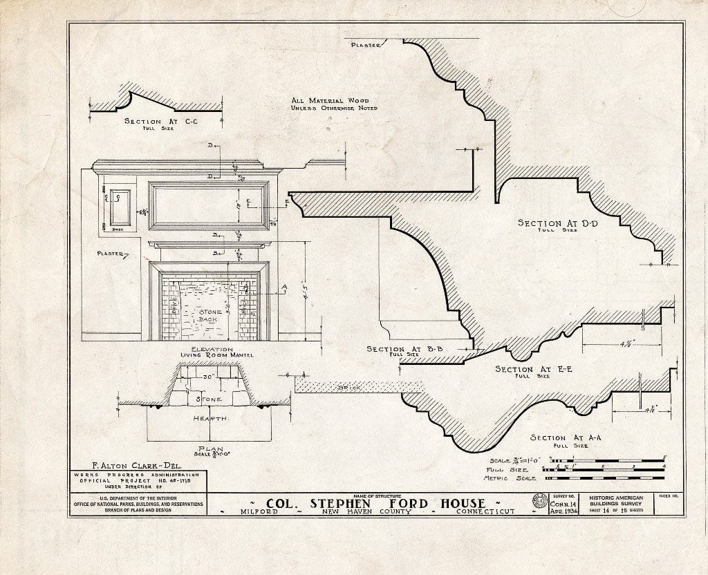 Blueprint HABS Conn,5-Milf,2- (Sheet 14 of 15) - Colonel Stephen Ford House, West Main Street, Milford, New Haven County, CT