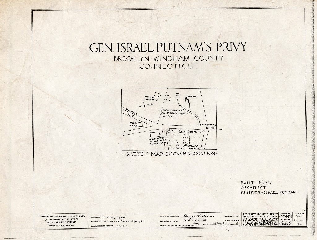Blueprint HABS Conn,8-Brook,2- (Sheet 0 of 1) - General Israel Putnam Privy, Brooklyn, Windham County, CT