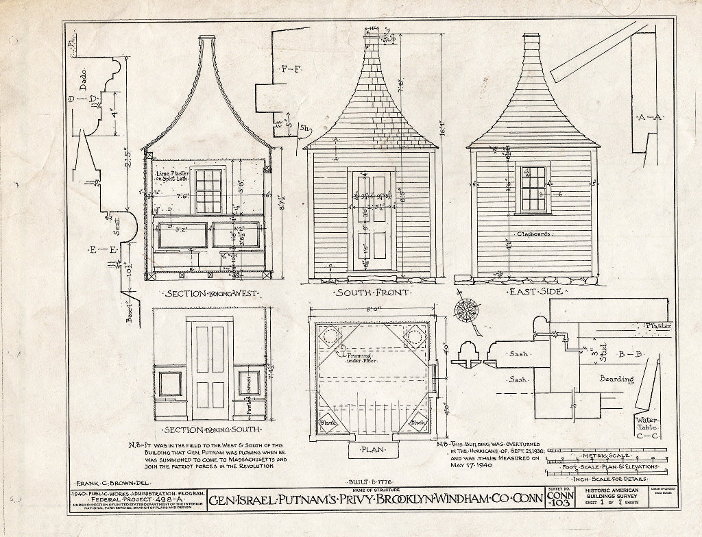 Blueprint HABS Conn,8-Brook,2- (Sheet 1 of 1) - General Israel Putnam Privy, Brooklyn, Windham County, CT