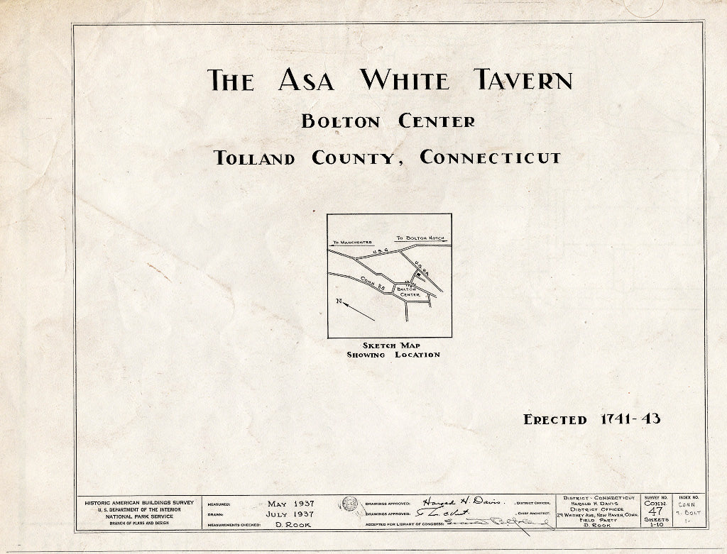 Blueprint HABS Conn,7-Bolt,1- (Sheet 0 of 10) - ASA White Tavern, Bolton, Tolland County, CT
