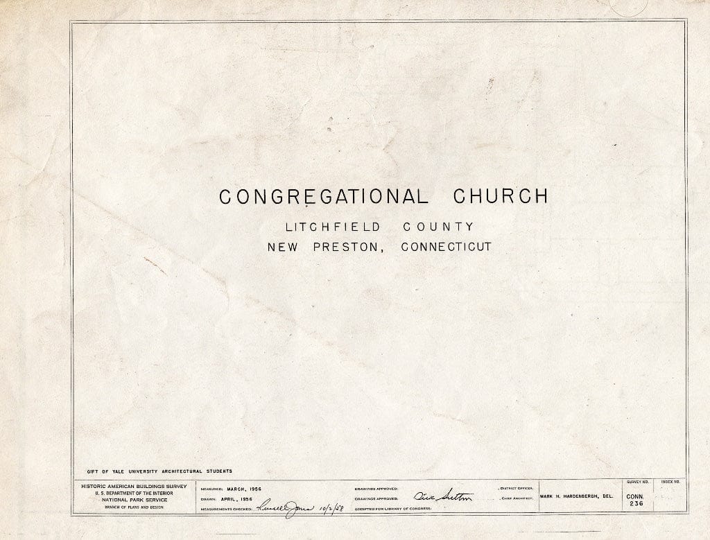 Blueprint HABS Conn,3-NEPRET,1- (Sheet 0 of 4) - Congregational Church, New Preston, Litchfield County, CT