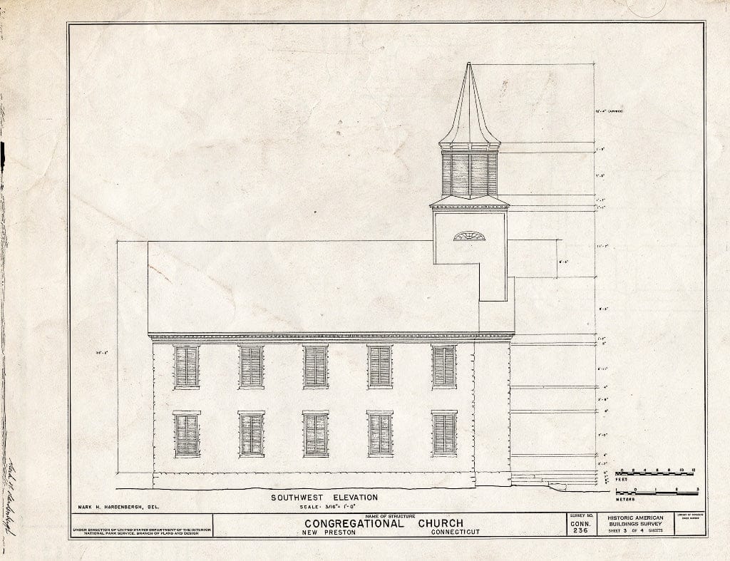 Blueprint HABS Conn,3-NEPRET,1- (Sheet 3 of 4) - Congregational Church, New Preston, Litchfield County, CT