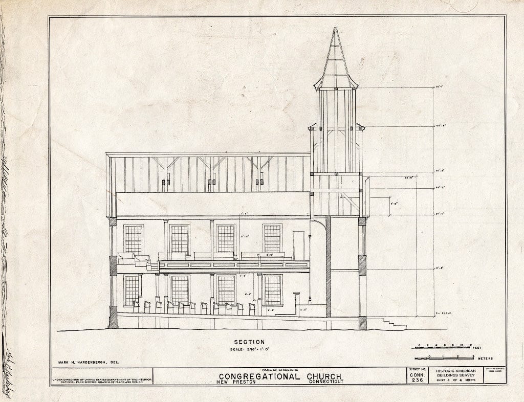 Blueprint HABS Conn,3-NEPRET,1- (Sheet 4 of 4) - Congregational Church, New Preston, Litchfield County, CT