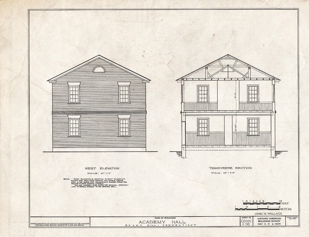Blueprint HABS Conn,2-ROHI,11- (Sheet 5 of 6) - Academy Hall, Rocky Hill, Hartford County, CT