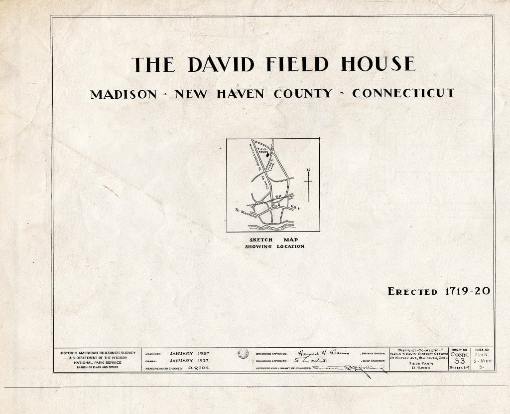 Blueprint HABS Conn,5-MAD,3- (Sheet 0 of 9) - David Field House, Madison, New Haven County, CT