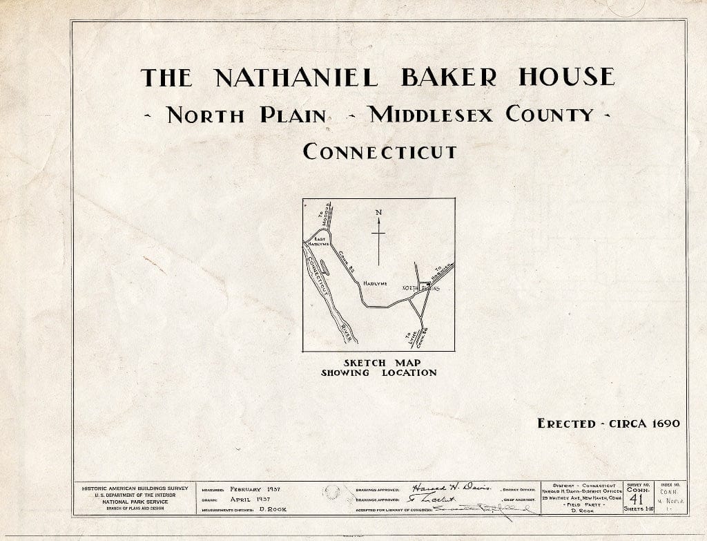 Blueprint HABS Conn,4-NOPLA,1- (Sheet 0 of 10) - Nathaniel Baker House, East Haddam, Middlesex County, CT