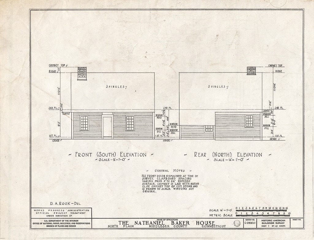 Blueprint HABS Conn,4-NOPLA,1- (Sheet 1 of 10) - Nathaniel Baker House, East Haddam, Middlesex County, CT