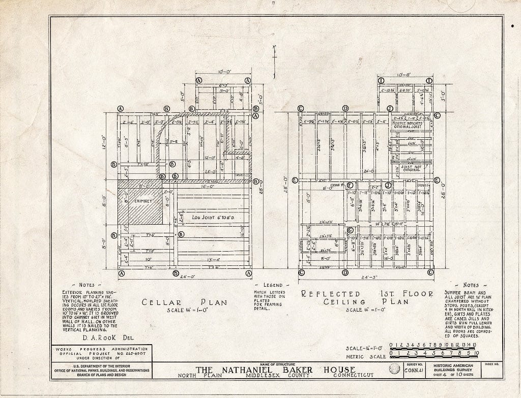 Blueprint HABS Conn,4-NOPLA,1- (Sheet 4 of 10) - Nathaniel Baker House, East Haddam, Middlesex County, CT