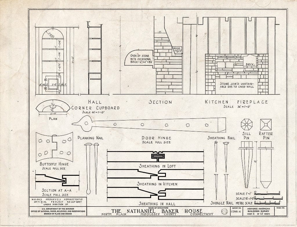 Blueprint HABS Conn,4-NOPLA,1- (Sheet 6 of 10) - Nathaniel Baker House, East Haddam, Middlesex County, CT
