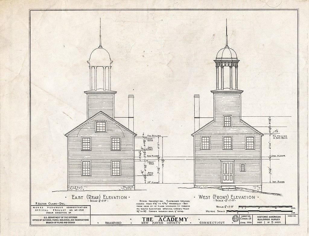 Blueprint HABS Conn,5-Bra,1- (Sheet 1 of 5) - Academy, Branford, New Haven County, CT