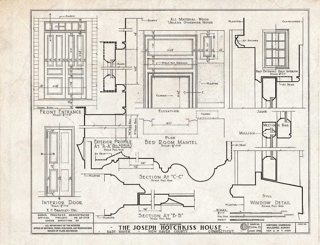 Blueprint HABS Conn,5-Have,3- (Sheet 6 of 7) - Joseph Hotchkiss House, North High Street, East Haven, New Haven County, CT