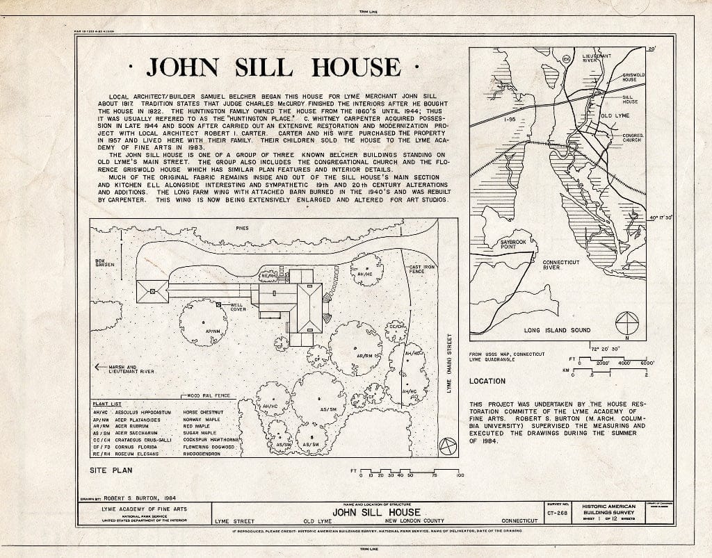 Blueprint HABS Conn,6-LYMO,10 (Sheet 1 of 12) - John Sill House, Lyme Street, Old Lyme, New London County, CT
