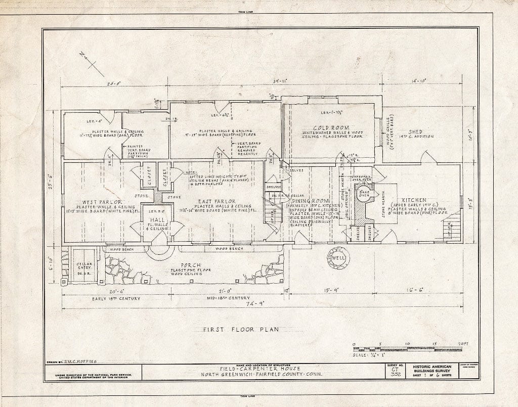Blueprint HABS Conn,1-GREWIN,1- (Sheet 1 of 6) - Field-Carpenter House, Old Bedford Road, North Greenwich, Fairfield County, CT