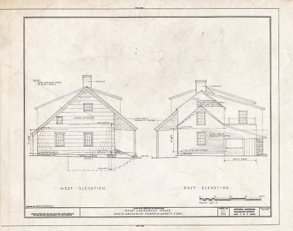 Blueprint HABS Conn,1-GREWIN,1- (Sheet 4 of 6) - Field-Carpenter House, Old Bedford Road, North Greenwich, Fairfield County, CT