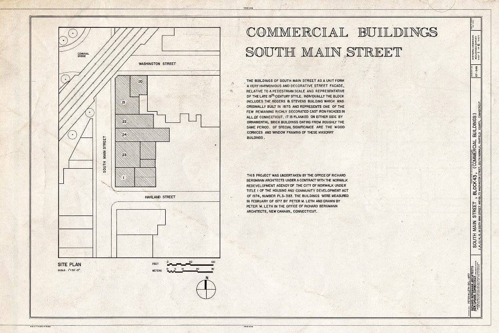 Blueprint HABS Conn,1-NOWAS,1- (Sheet 1 of 6) - South Main Street, Block 43 (Commercial Buildings), South Main & Washington Streets, South Norwalk, Fairfield County, CT