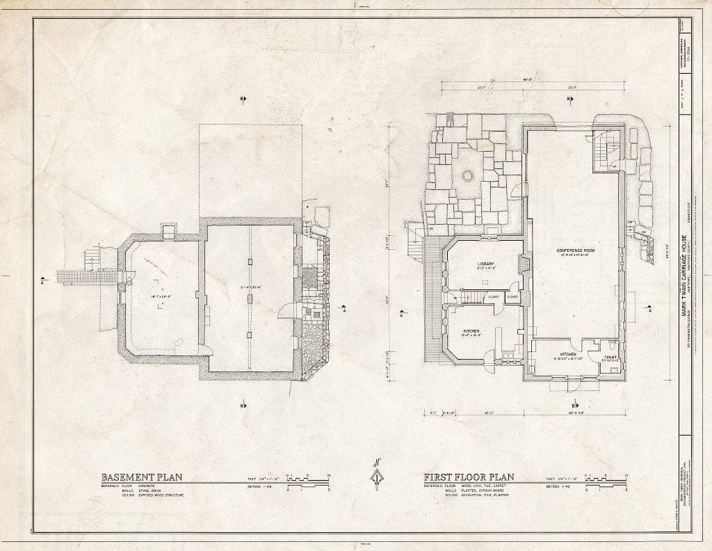 Blueprint HABS Conn,2-HARF,16A- (Sheet 1 of 6) - Mark Twain House, Carriage House, 351 Farmington Avenue, Hartford, Hartford County, CT