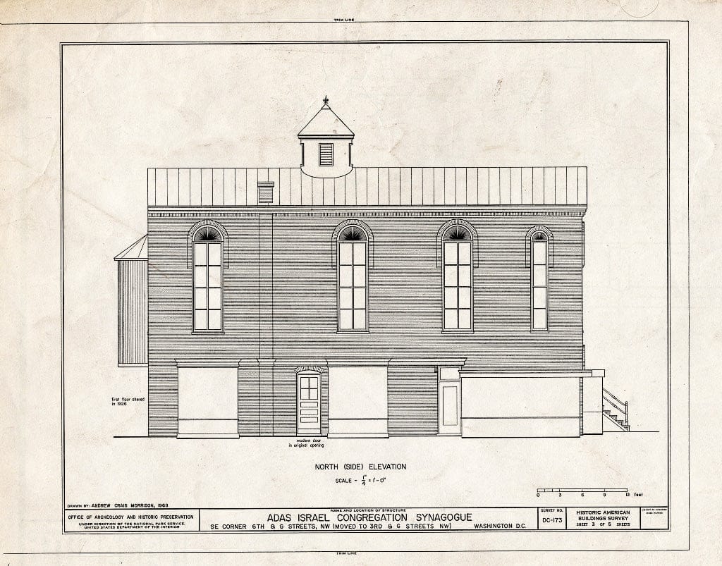 Blueprint HABS DC,WASH,385- (Sheet 3 of 5) - Adas Israel Synagogue, Third & G Streets Northwest (Moved from Sixth & G Streets Northwest), Washington, District of Columbia, DC