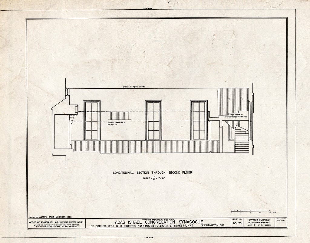 Blueprint HABS DC,WASH,385- (Sheet 5 of 5) - Adas Israel Synagogue, Third & G Streets Northwest (Moved from Sixth & G Streets Northwest), Washington, District of Columbia, DC