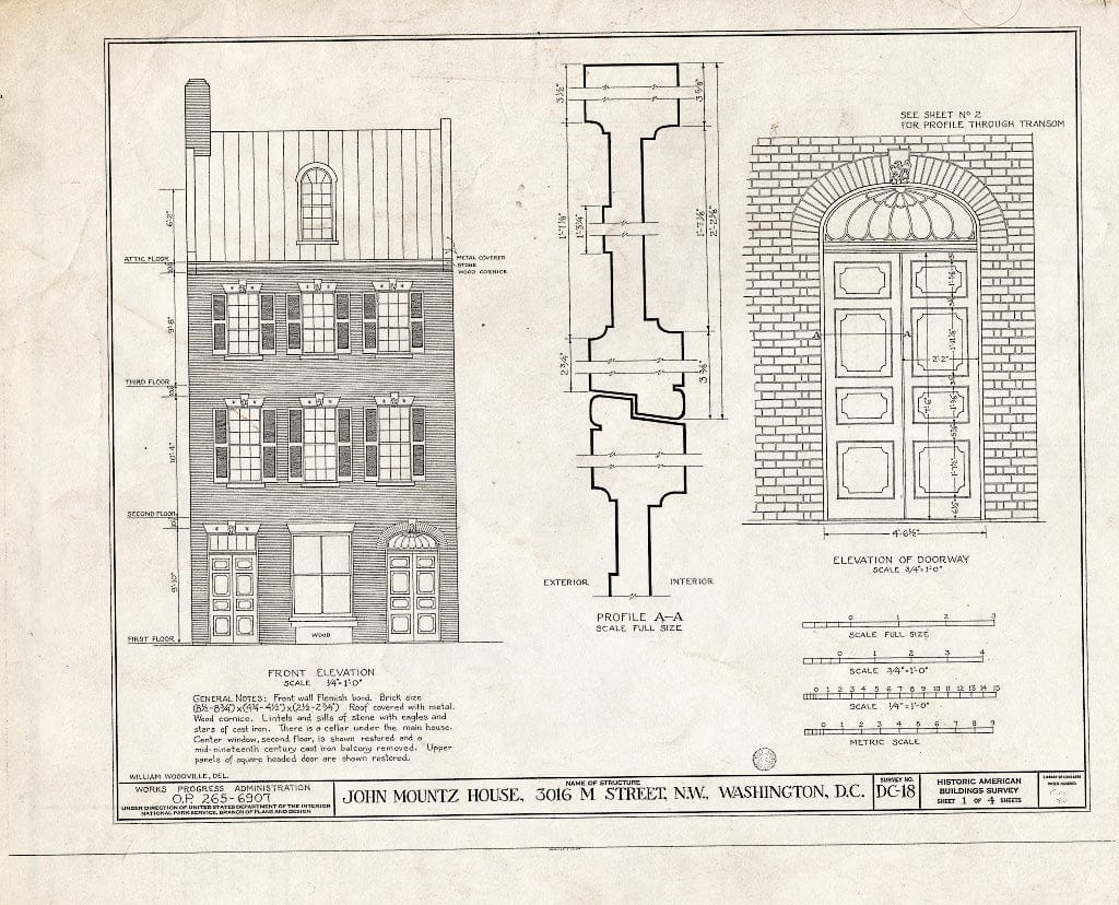 Blueprint HABS DC,GEO,30- (Sheet 1 of 4) - John Mountz House, 3016 M Street Northwest, Washington, District of Columbia, DC