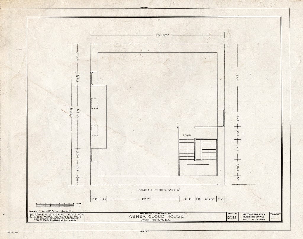 Blueprint HABS DC,WASH,167- (Sheet 5 of 9) - Abner Cloud House, Intersection of Canal Road & Reservoir Road Northwest, Washington, District of Columbia, DC