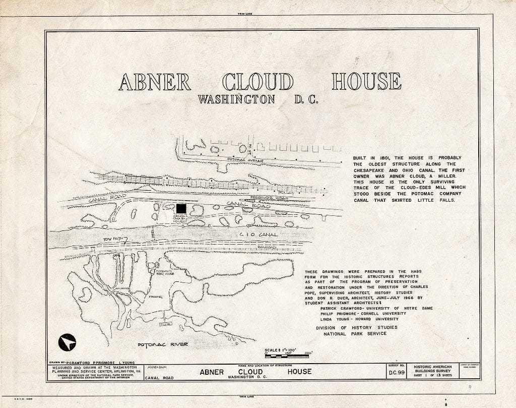 Blueprint HABS DC,WASH,167- (Sheet 1 of 13) - Abner Cloud House, Intersection of Canal Road & Reservoir Road Northwest, Washington, District of Columbia, DC