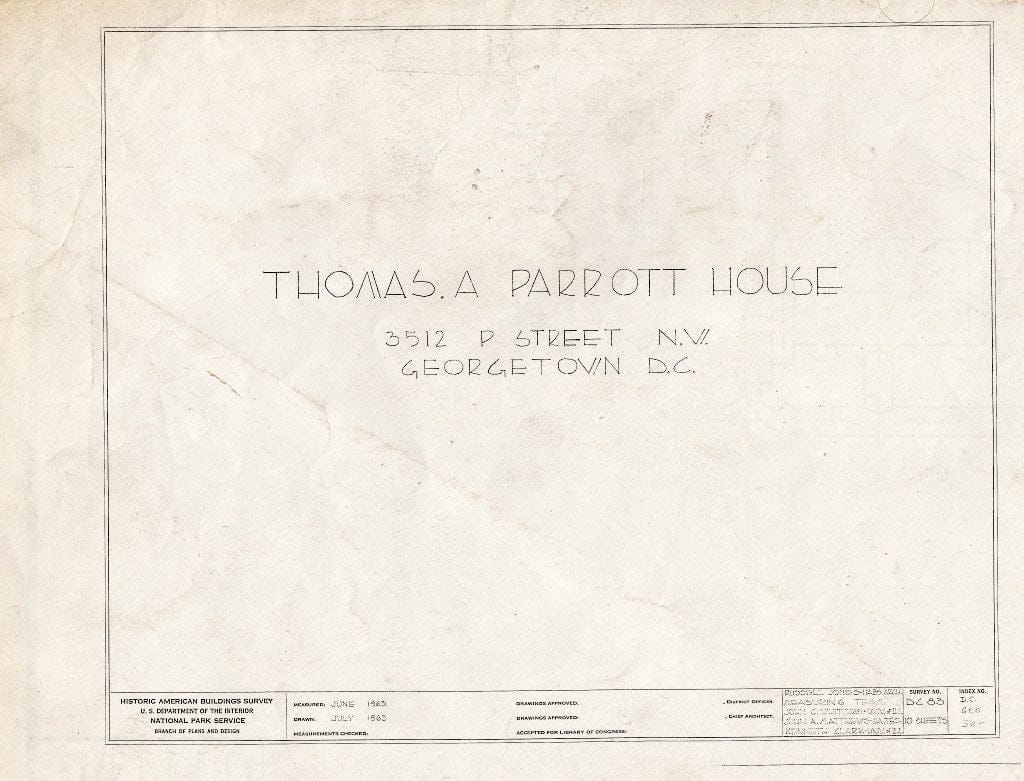 Blueprint HABS DC,GEO,58- (Sheet 0 of 10) - Teresa Fenwick House, 3512 P Street, Northwest, Washington, District of Columbia, DC