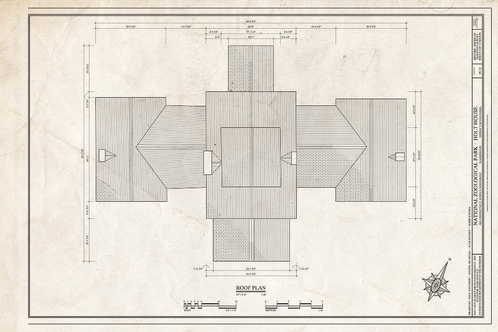 Blueprint Roof Plan - National Zoological Park, Holt House, Adams Mill Road Vicinity, Washington, District of Columbia, DC