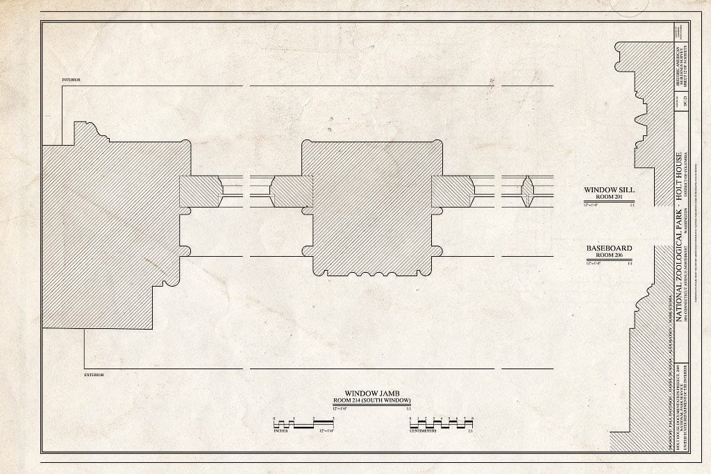 Blueprint Window Jamb, Window Sill and Baseboard - National Zoological Park, Holt House, Adams Mill Road Vicinity, Washington, District of Columbia, DC