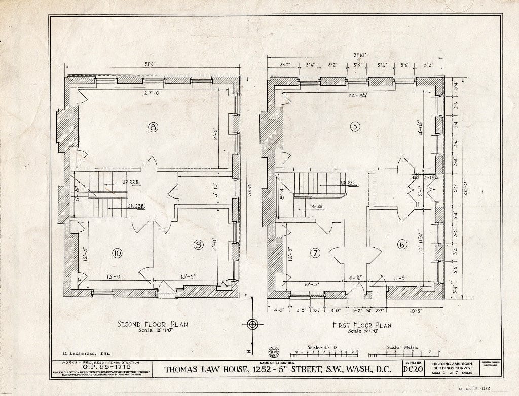 Blueprint HABS DC,WASH,13- (Sheet 1 of 7) - Thomas Law House, 1252 Sixth Street Southwest, Washington, District of Columbia, DC