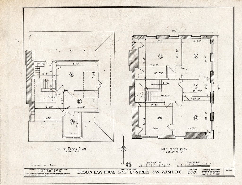 Blueprint HABS DC,WASH,13- (Sheet 2 of 7) - Thomas Law House, 1252 Sixth Street Southwest, Washington, District of Columbia, DC