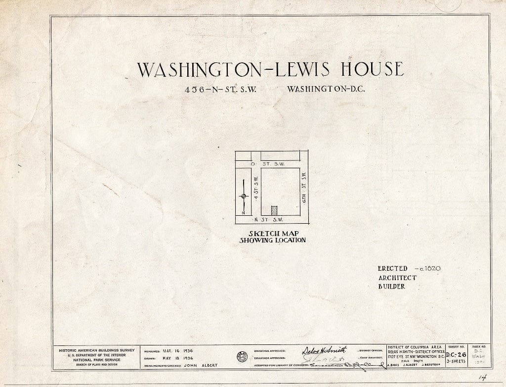 Blueprint HABS DC,WASH,129- (Sheet 0 of 3) - Edward Simon Lewis House, 456 N Street Southwest, Washington, District of Columbia, DC
