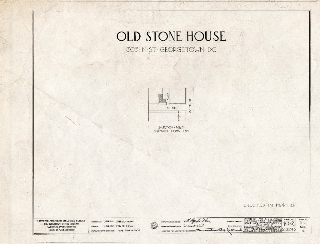 Blueprint HABS DC,GEO,3- (Sheet 0 of 3) - Old Stone House, 3051 M Street Northwest, Washington, District of Columbia, DC