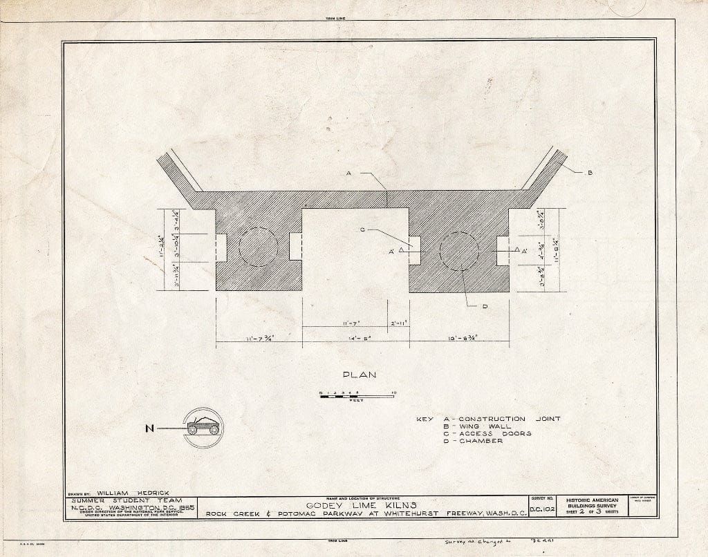 Blueprint HABS DC,WASH,168- (Sheet 2 of 3) - Godey Lime Kilns (Ruins), Junction of Rock Creek & Potomac Parkway, Washington, District of Columbia, DC