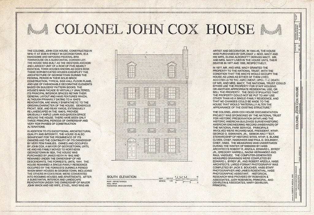 Blueprint HABS DC,GEO,37- (Sheet 1 of 5) - Colonel John Cox House, 3339 N Street, Northwest, Washington, District of Columbia, DC