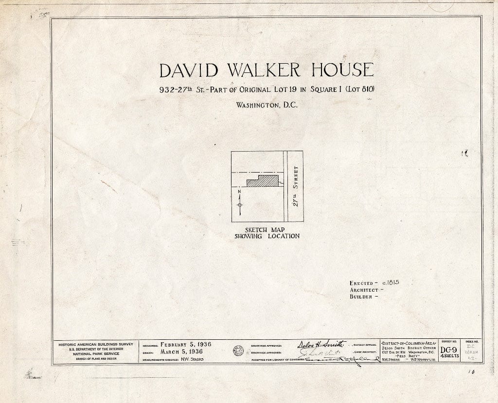 Blueprint HABS DC,WASH,42- (Sheet 0 of 4) - David Walker House, 932 Twenty-Seventh Street Northwest, Washington, District of Columbia, DC
