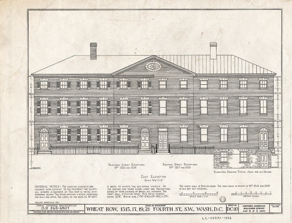 Blueprint HABS DC,WASH,17- (Sheet 3 of 5) - Wheat Row, 1315-1321 Fourth Street Southwest, Washington, District of Columbia, DC