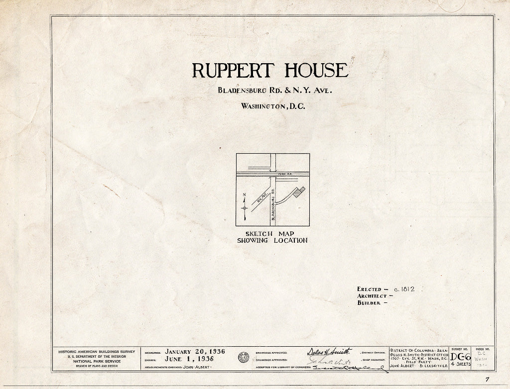 Blueprint HABS DC,WASH,121- (Sheet 0 of 4) - Anton Ruppert House, New York Avenue, Washington, District of Columbia, DC