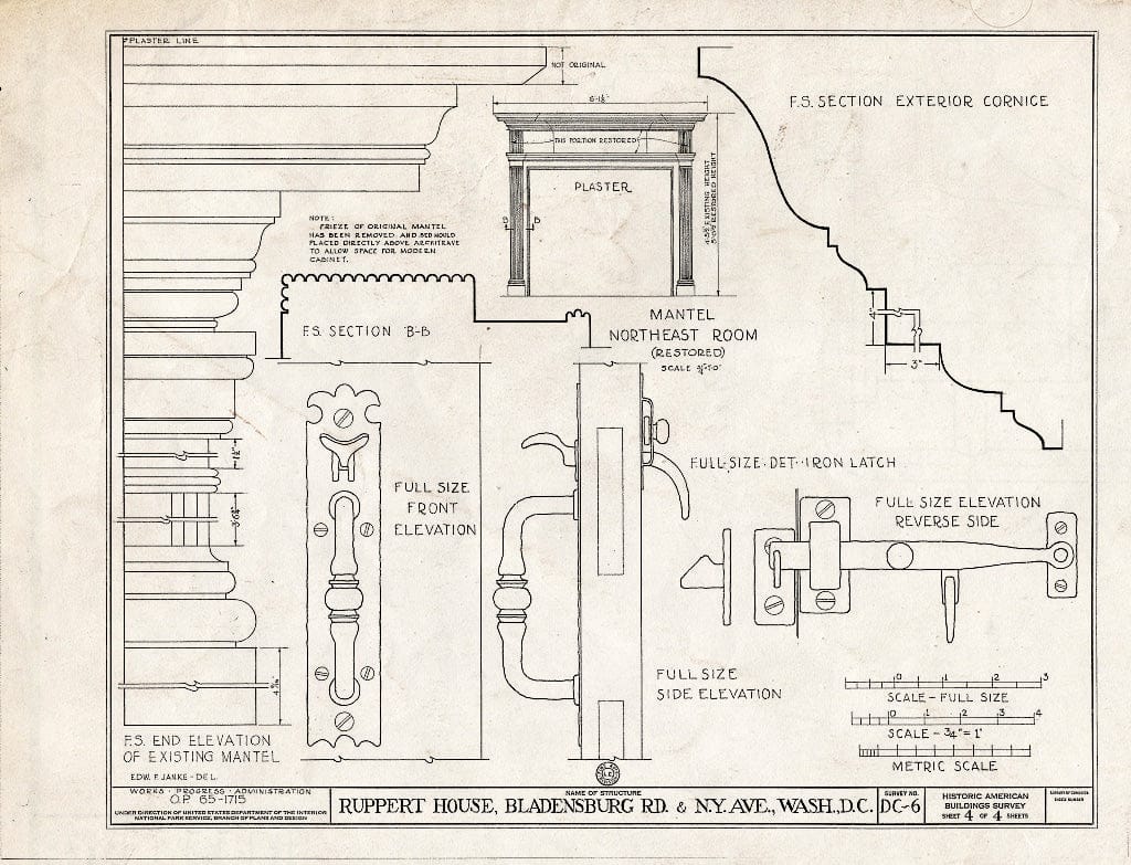 Blueprint HABS DC,WASH,121- (Sheet 4 of 4) - Anton Ruppert House, New York Avenue, Washington, District of Columbia, DC