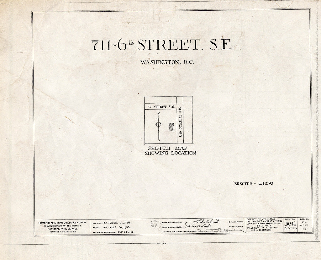 Blueprint HABS DC,WASH,125- (Sheet 0 of 6) - Isaac Pierce House, 711 Sixth Street Southeast, Washington, District of Columbia, DC