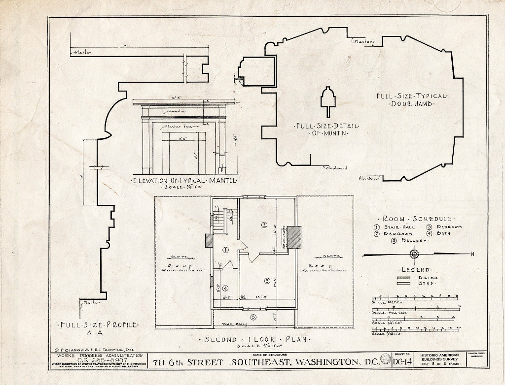 Blueprint HABS DC,WASH,125- (Sheet 3 of 6) - Isaac Pierce House, 711 Sixth Street Southeast, Washington, District of Columbia, DC