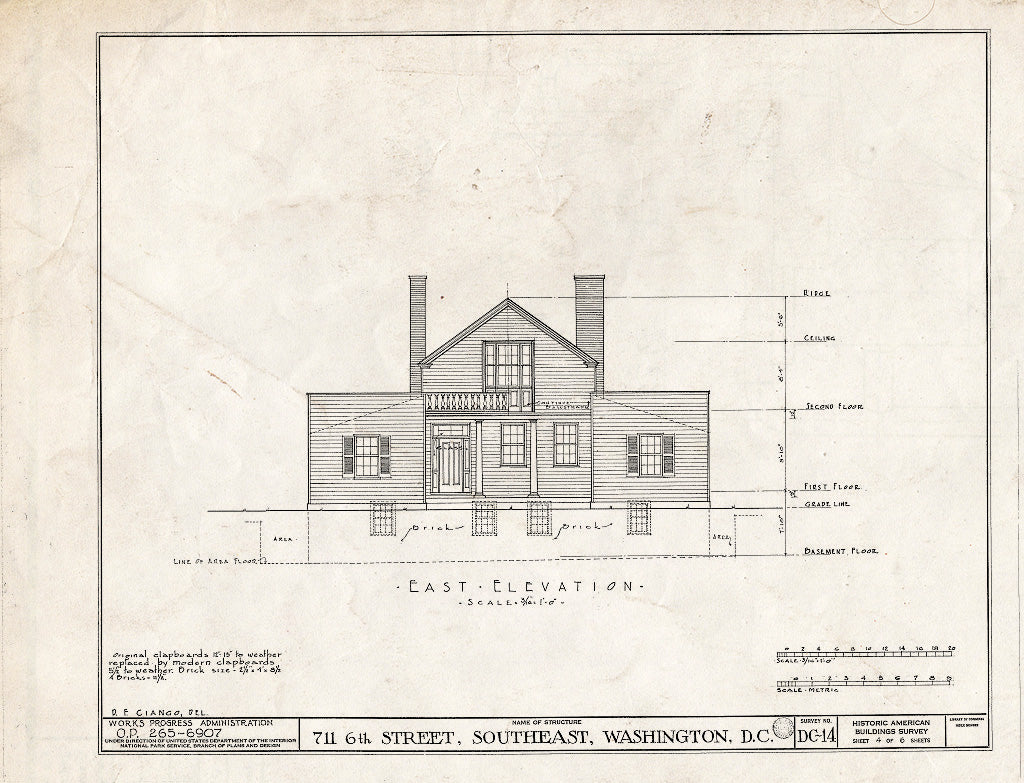Blueprint HABS DC,WASH,125- (Sheet 4 of 6) - Isaac Pierce House, 711 Sixth Street Southeast, Washington, District of Columbia, DC