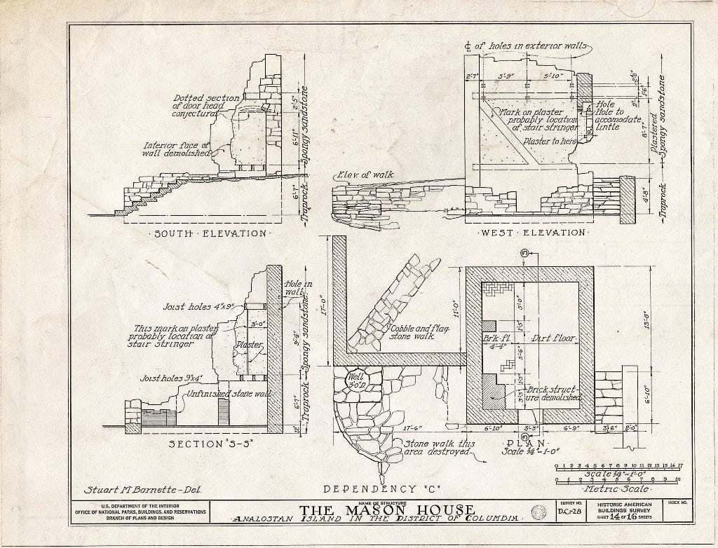 Blueprint HABS DC,WASH,131- (Sheet 14 of 16) - General John Mason House, Analostan Island or Theodore Roosevelt Island, Washington, District of Columbia, DC