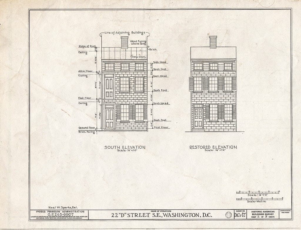 Blueprint HABS DC,WASH,127- (Sheet 2 of 3) - 22 D Street Southeast (House), Washington, District of Columbia, DC