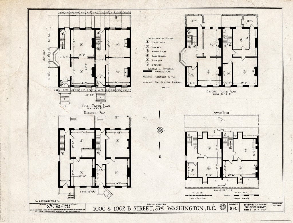 Blueprint HABS DC,WASH,126- (Sheet 1 of 3) - 1000 & 1002 B Street Southwest (House), Washington, District of Columbia, DC