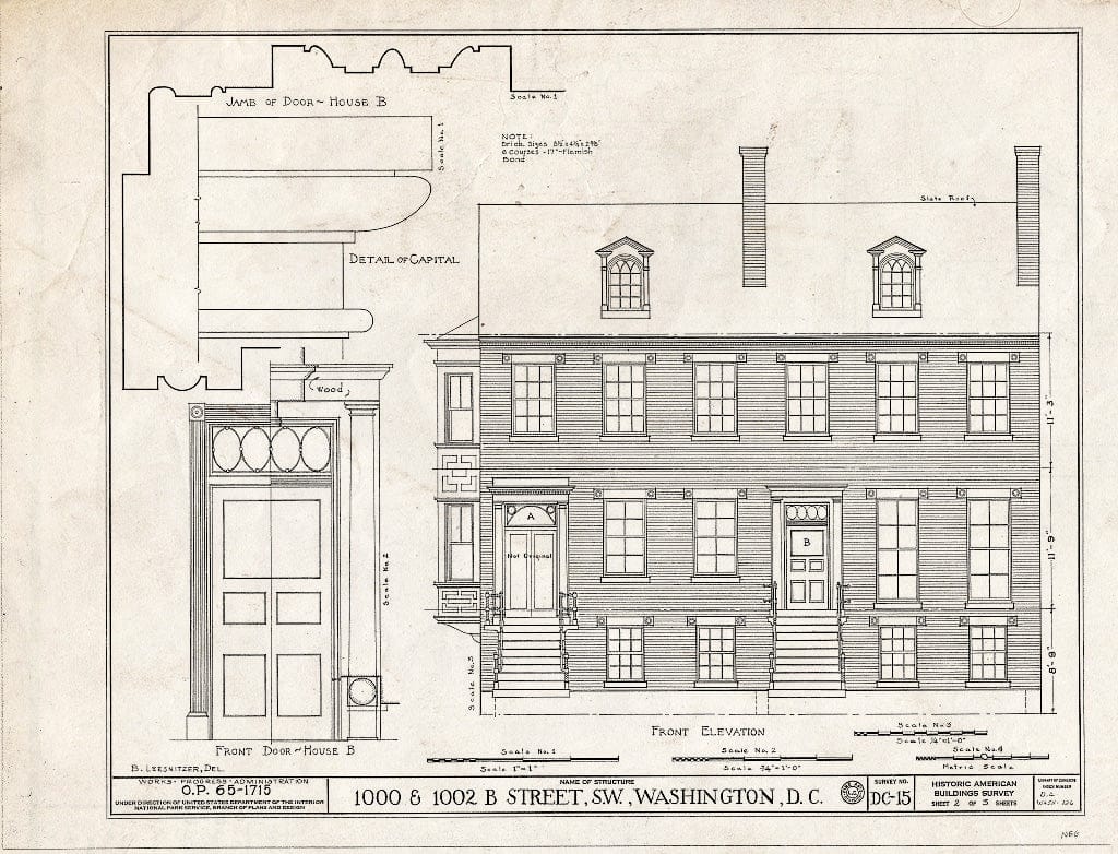 Blueprint HABS DC,WASH,126- (Sheet 2 of 3) - 1000 & 1002 B Street Southwest (House), Washington, District of Columbia, DC