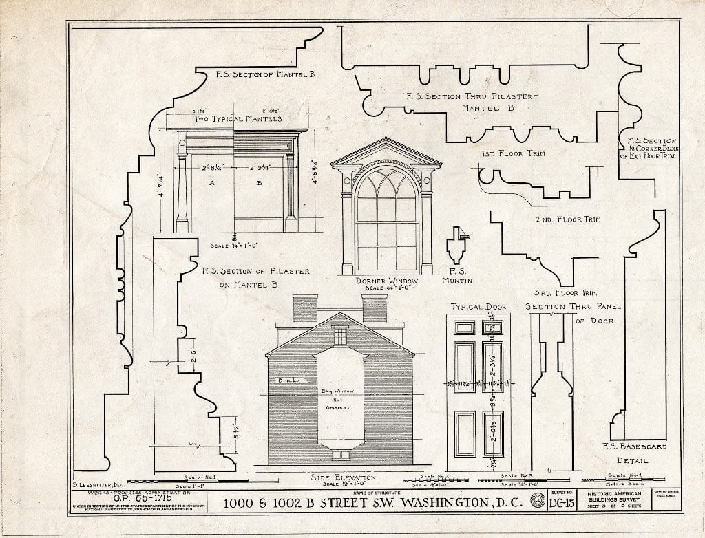 Blueprint HABS DC,WASH,126- (Sheet 3 of 3) - 1000 & 1002 B Street Southwest (House), Washington, District of Columbia, DC