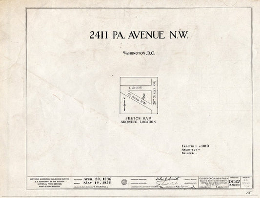 Blueprint 0. Cover Sheet - 2411 Pennsylvania Avenue Northwest (House), Washington, District of Columbia, DC